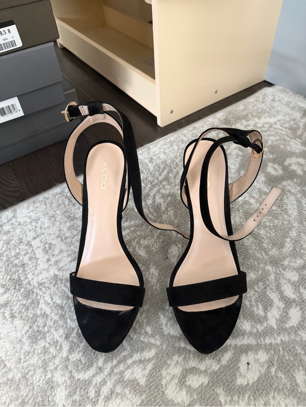 ALDO Black Suede Open-Toe Ankle-Strap Heels